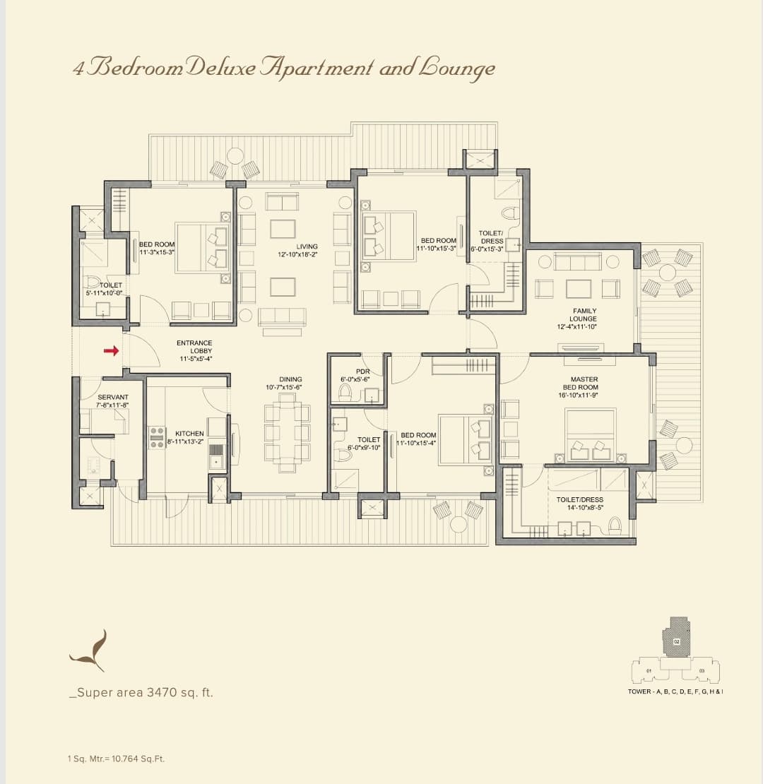 3470 Sq. Ft. 4 BHK+Serv.